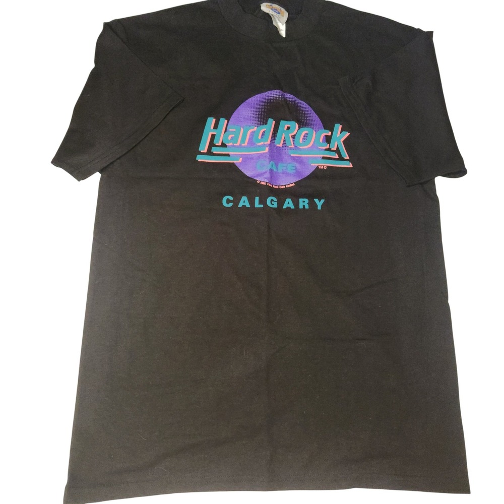 Hard Rock Cafe Calgary T Shirt Adult Large Black Cotton Retro Graphic Tee